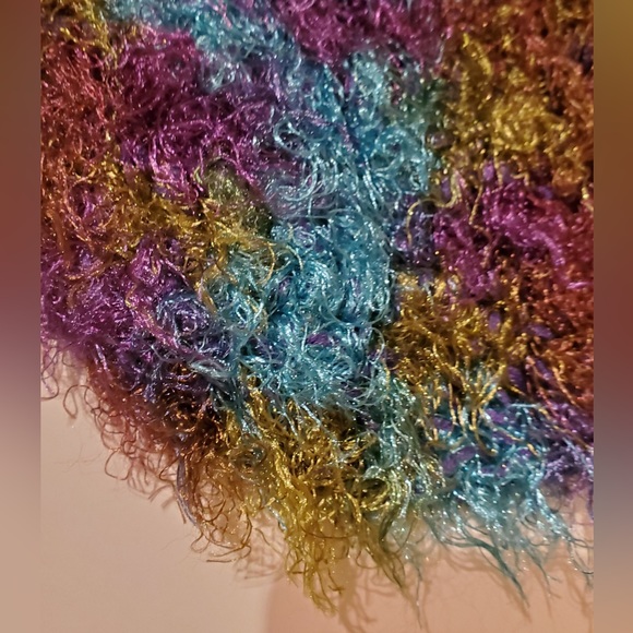 Vintage Y2k fuzzy textured green purple blue long thick forest fairy scarf - Picture 4 of 6